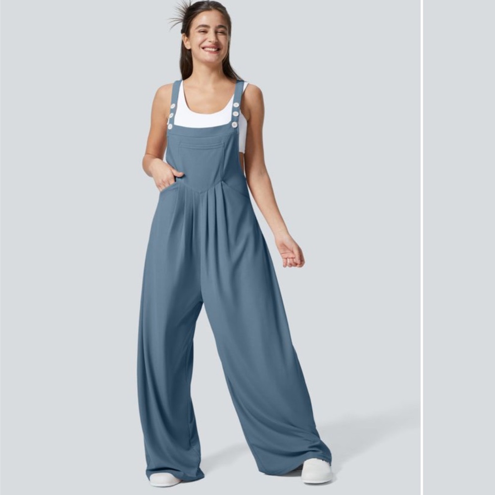 HALARA Blue Flowing Jumpsuit with Relaxed Silhouette